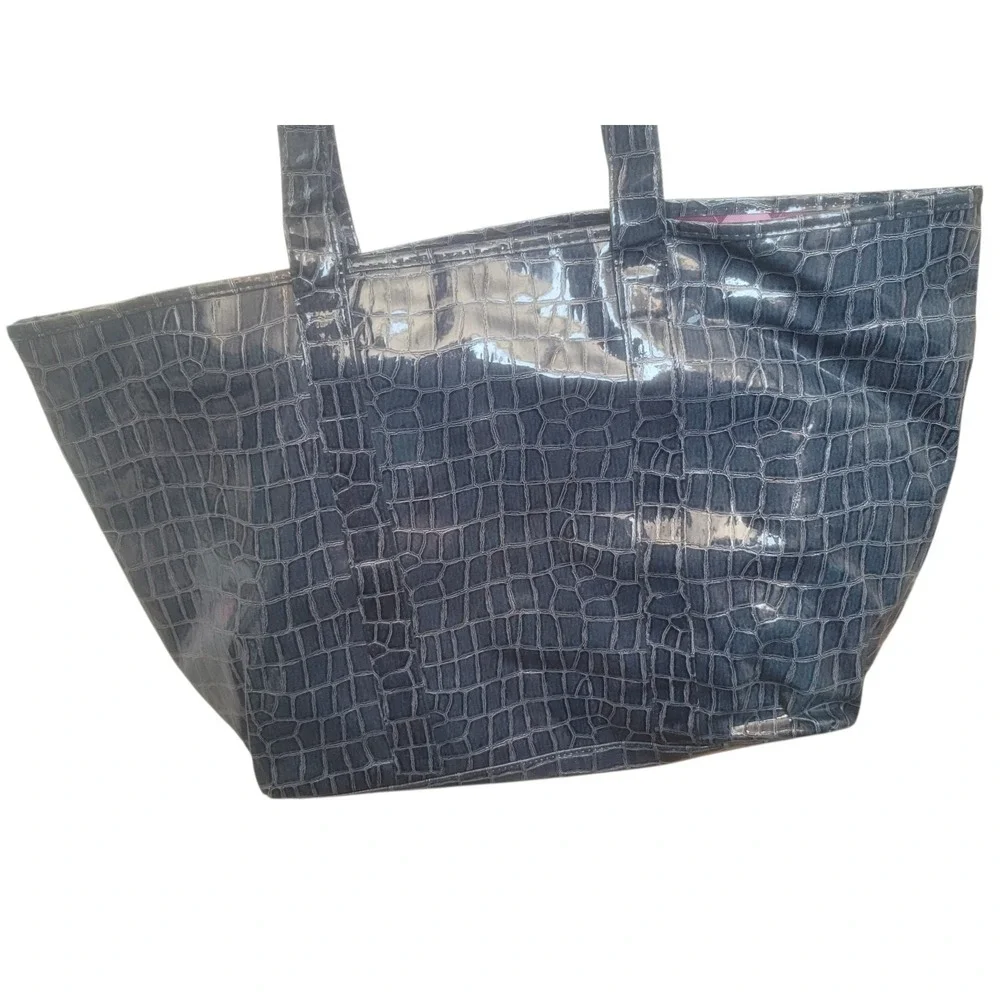Disneyland Resort Blue Croc Embossed Tote Bag W‎ Purple Argyle  Mickey Lining